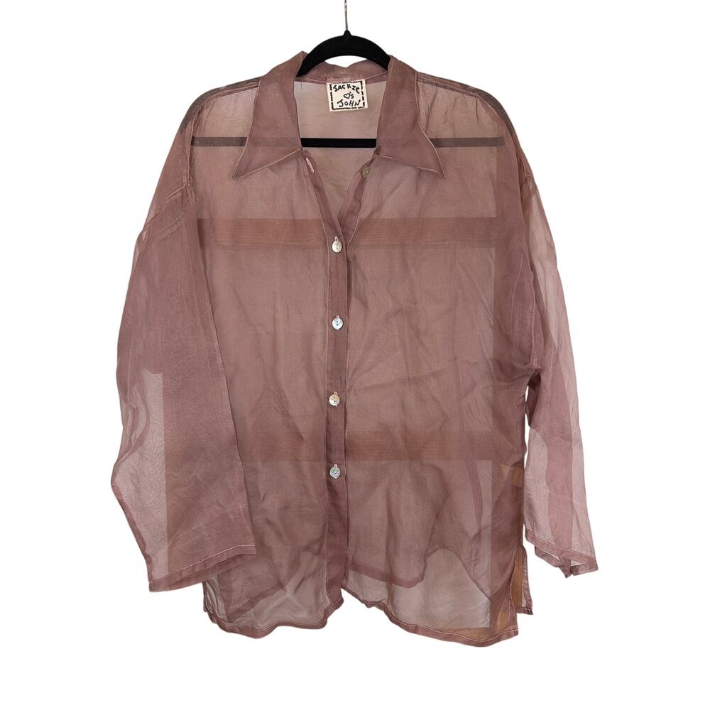 Jackie Loves John Mauve Silk Long Sleeve Sheer Button Up Top Size 12 14